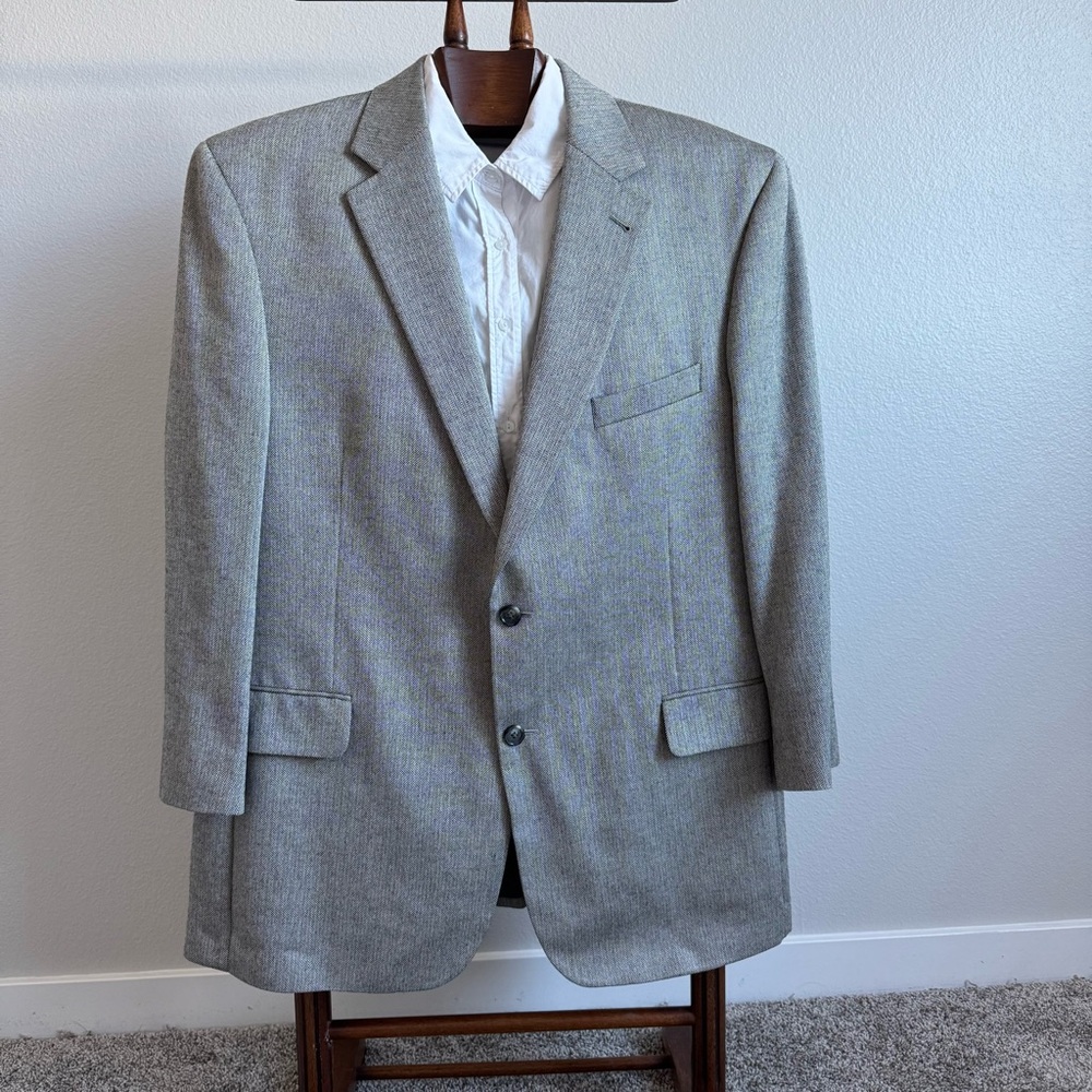 Jos. A. Bank Signature Men’s 46R L Suit Jacket Silk Camelhair Gray Herringbone